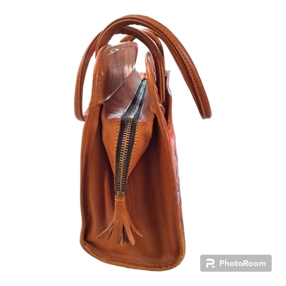 Mont-Abur vintage tooled leather rose & toreador bull purse leather shoulder bag - Picture 6 of 16